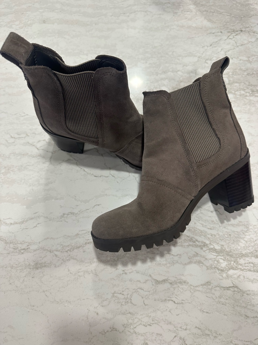 UGG Taupe Suede Chelsea Lug Heel Booties